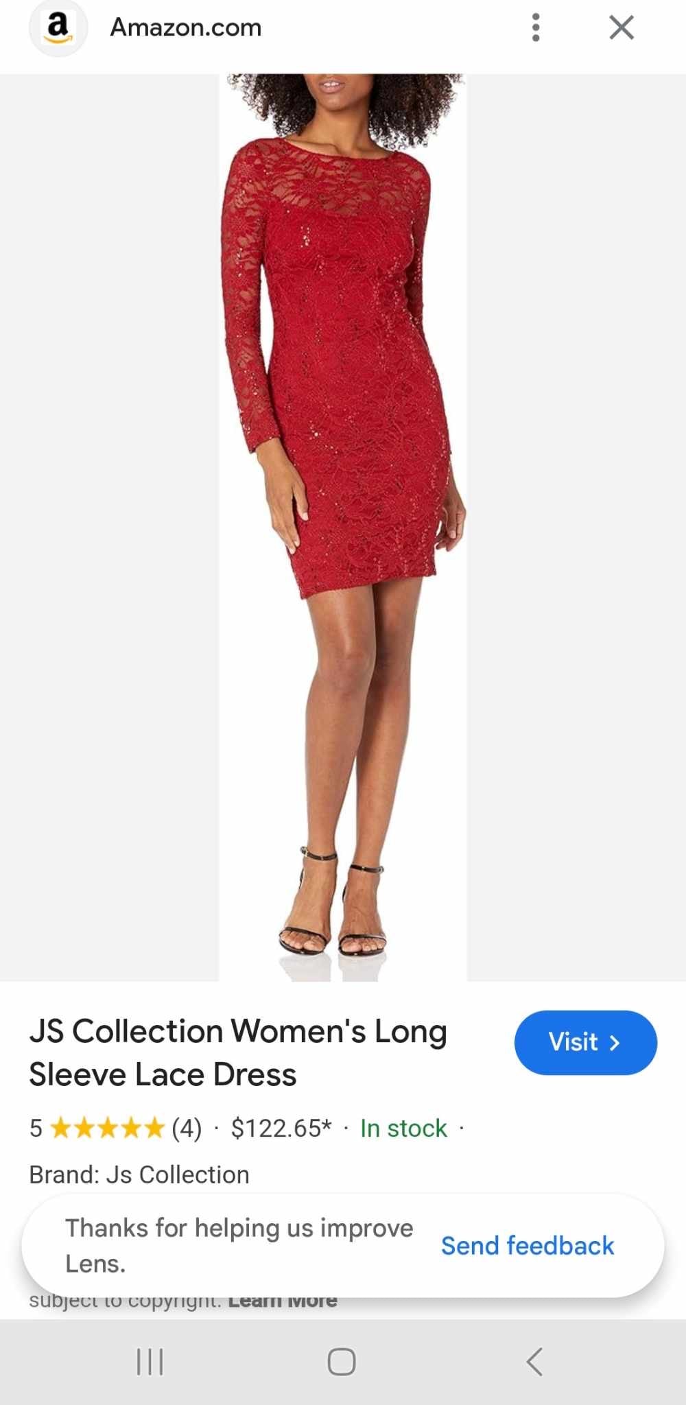 #2037 JS Collections Long Sleeve Red Lace Dress