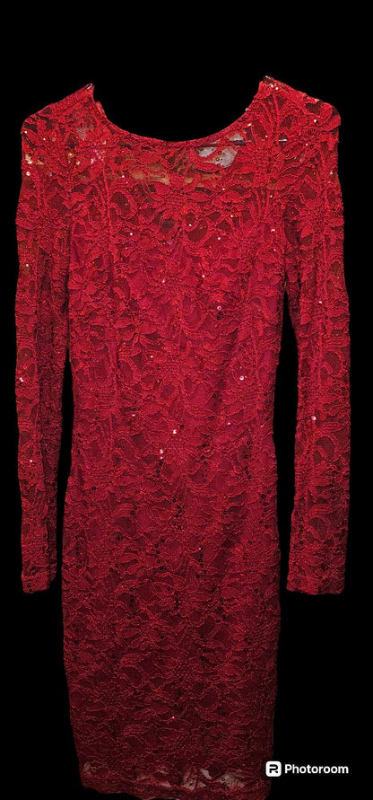 #2037 JS Collections Long Sleeve Red Lace Dress