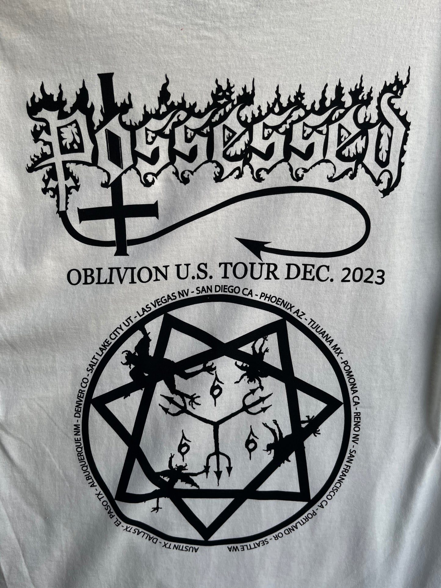 #P007 Baphomet White t-shirt with Dec 2023 Tour