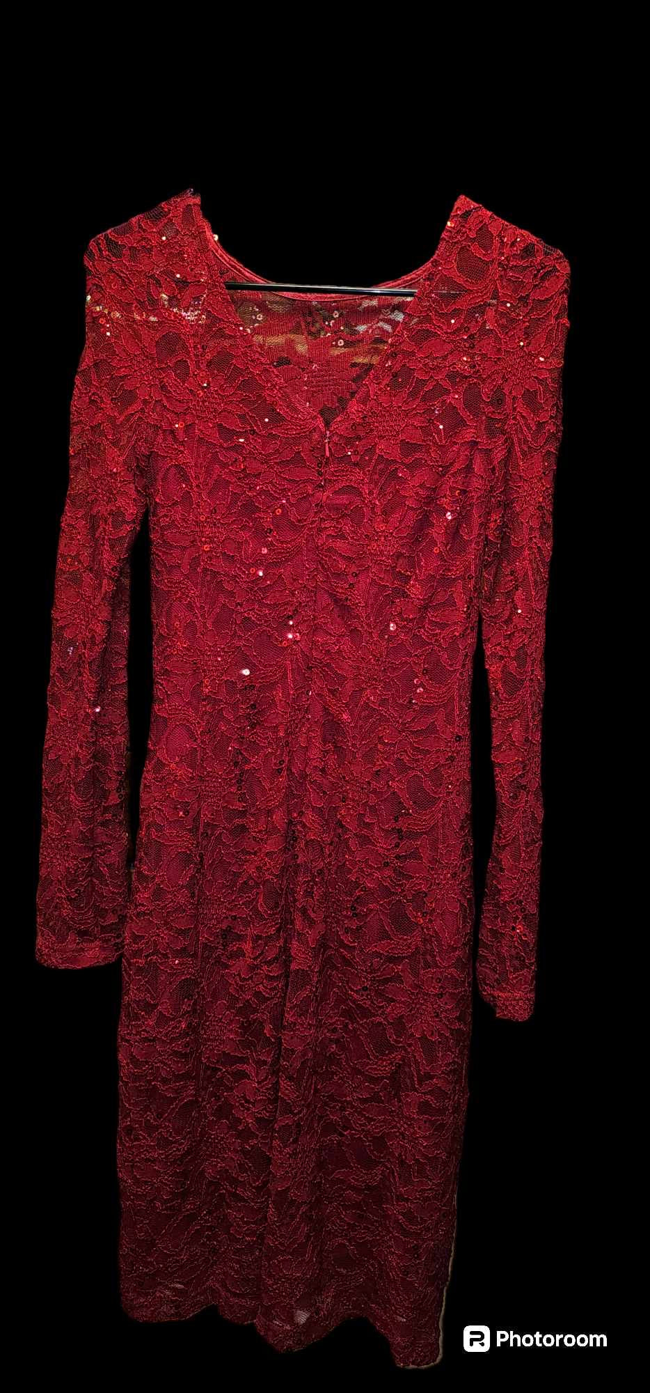 #2037 JS Collections Long Sleeve Red Lace Dress